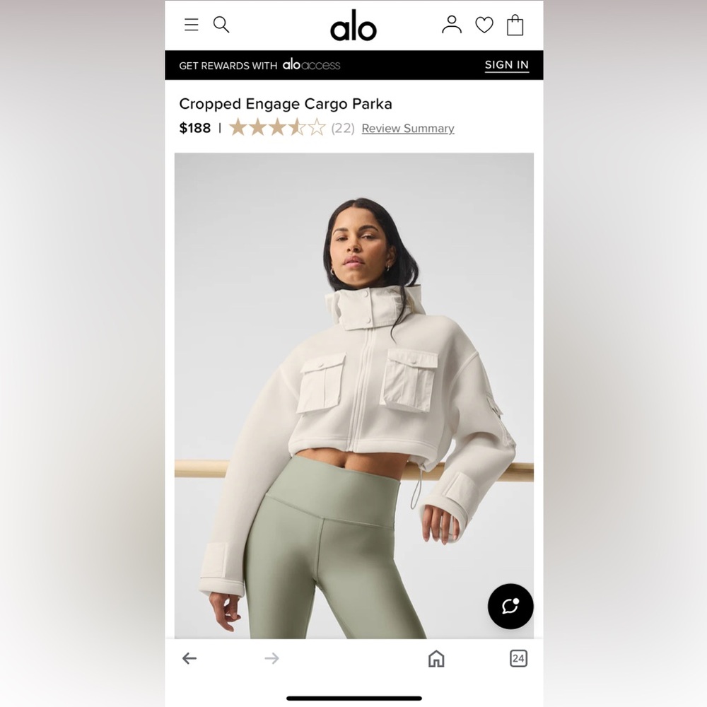 ALO Yoga Cropped Cargo Parka in White